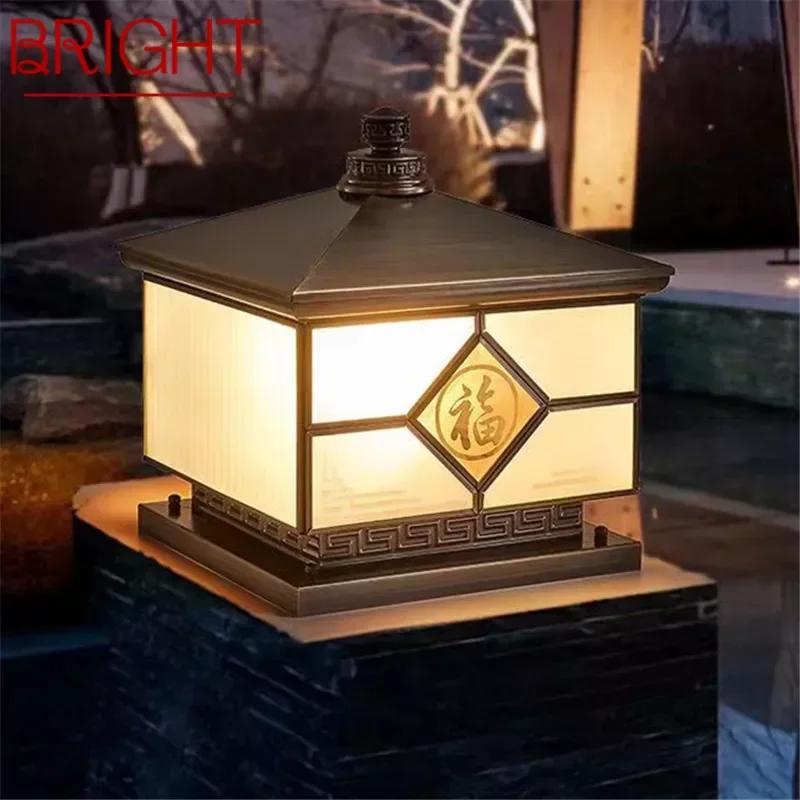 BRIGHT야외 태양광 포스트 램프, 빈티지 창작 중국 황동 기둥 조명, 가정용 빌라 안뜰용 LED 방수 IP65